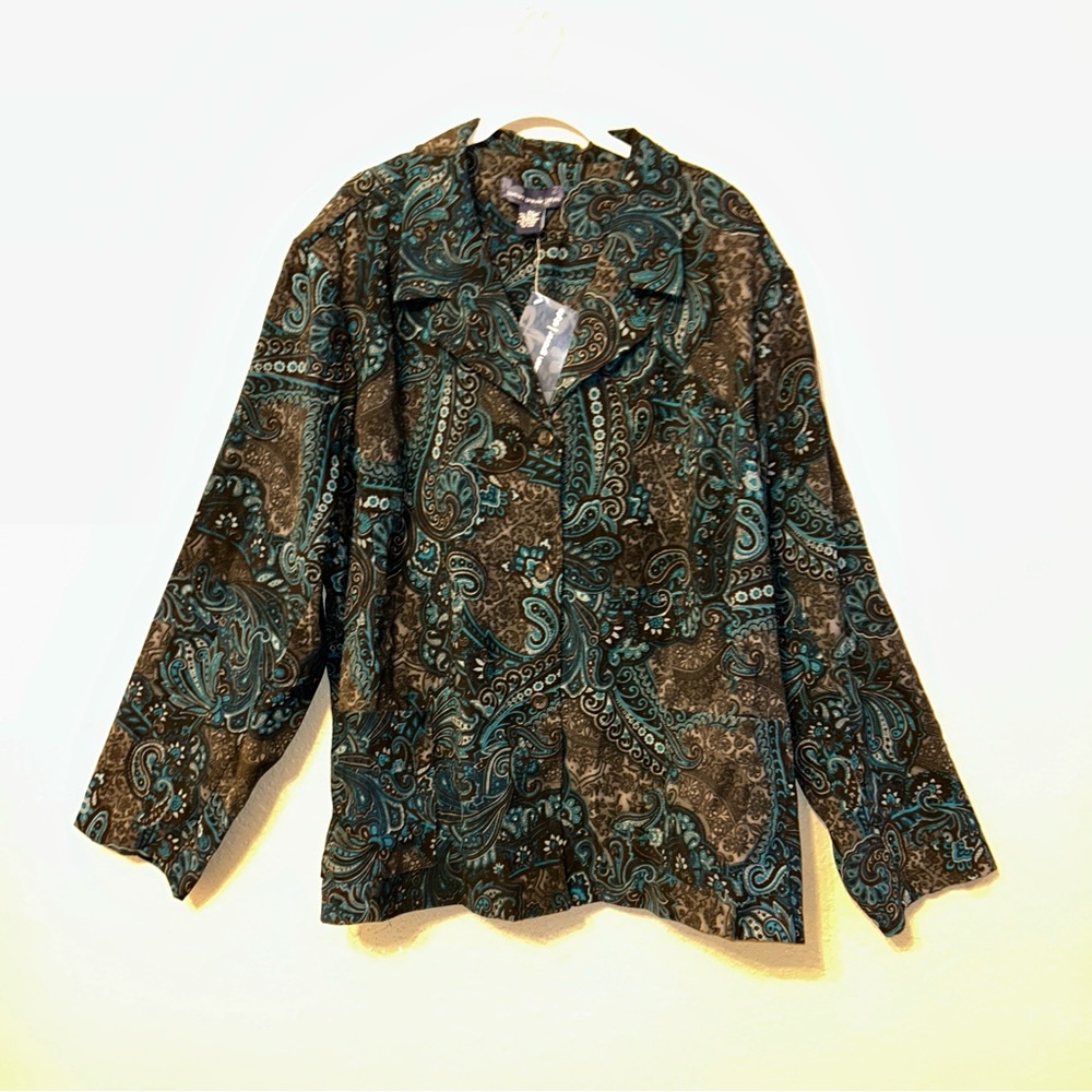 NWT Susan Graver blue black paisley jacket size 3X